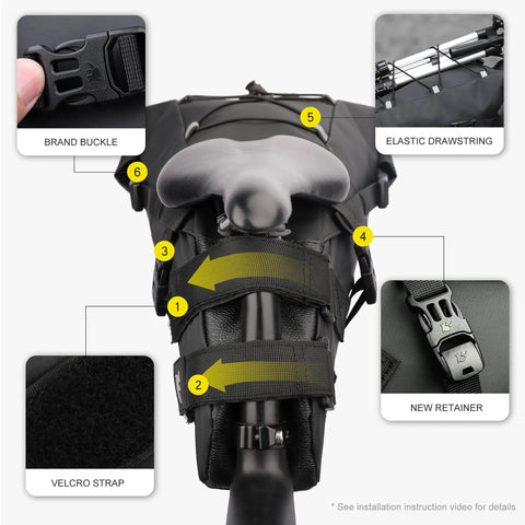 Waterproof Bike Saddle Bag 13L Under Seat Storage For Mountain Road Biking And Commuting Trips with installation details