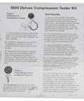 Front view of OTC 5605 Deluxe Compression Tester Kit instruction sheet with diagrams and OTC logo