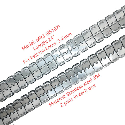 Stainless Steel Conveyor Belt Fasteners With Hinge Pin, 24 Inch, 2 Pairs In A Box, for 3-5mm industrial belt lacing, close-up view