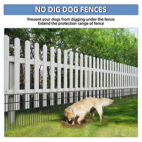 Image showing 25 Pack No Dig Garden Animal Barrier Fence Kit 17 Inch High By 27 Ft Long Rustproof Metal Border With 1.5 Inch Spike Spacing Keeps Dogs From Digging Rabbits Out And Bottom Gaps Blocked For Outdoor Yards And Patios in use