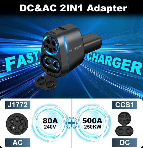 High End 2 In 1 Ccs To Nacs And J1772 To Tesla Adapter pulls 250 Kw fast charges with dual port design for EVs.
