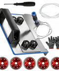 All In One 45 Degree Tile Chamfer Stand Kit With 5 Diamond Saw Blades 4 Inch, Safety Gloves, Screwdriver, and Water Hose