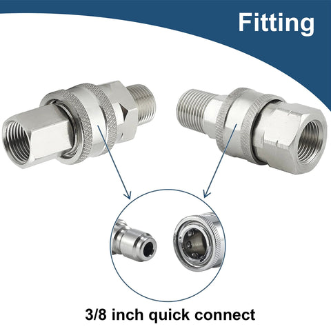 Raincovo 3/8 in stainless steel pressure washer quick-connect fittings set, 4-piece with male and female adapters
