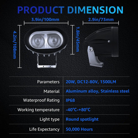 Heavy Duty Led Forklift Spotlight Casting A Bright Blue Warning Beam That Helps Your Shop Run Smooth With Zero Stress On Cramped Warehouse Floors 1500 Lumens 20 Watt Dc12 To 80V Fixed Mount