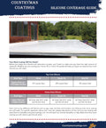 Heavy Duty Hundred Percent Silicone Patch Coating For Waterproofing Those Tough To Reach Spots On Roofs Gutters And Walls Easy Application With Brush Or Putty Knife One Gallon Translucent coverage guide with chart and roof image.