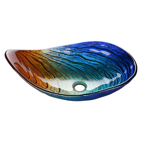 Tempered Glass Vessel Sink Waterdrop Shape For Above Counter Vanity With Wow Worthy Gradient Colors And Wave Texture A Modern Victorian Inspired Bathroom Statement Piece