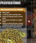 Specifications of G80 Transport Binder Chain Three Eighths Inch By Sixteen Foot Heavy Duty Tow Chain With Clevis Grab Hooks 7100 Lbs
