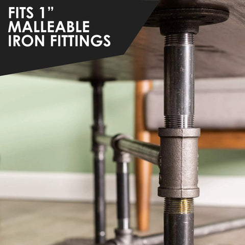 Black steel plumbing pipe fitting furniture leg, highlighting One Inch By Three Inch Black Steel Plumbing Pipe Six Pack With Pre Cut Connectors