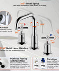 Two Handle Widespread Bathroom Faucet For 8 Inch Sink 3 Hole Mount Polished Chrome Finish With Push Up Pop Up Drain