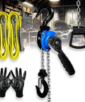 Mini Chain Hoist One Quarter Ton With Two Lift Sling Straps And Gloves Ten Foot Lift Reach Alloy Steel G80 Chain Manual Come Along Hoist with hooks and gloves