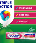 Original Denture Adhesive Cream With Strong All Day Hold No Slip Grip Food Seal And Comfort Zinc Free Mint Flavor packaging