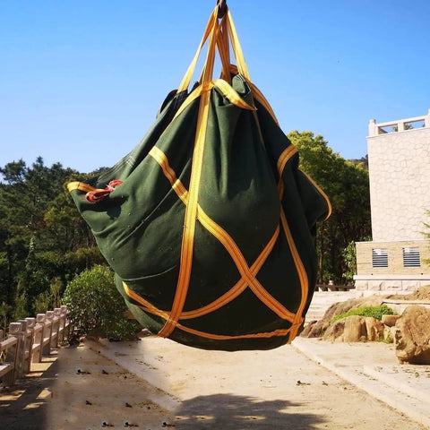 Heavy Duty Canvas Cargo Net For Pallet Lifting Real Workhorse With Reinforced Handles 1.2 To 1.5 Ton Capacity Size 150x150 Cm in use