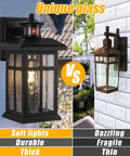 Legit Heavy Duty Motion Sensor Outdoor Wall Lights 2 Pack featuring unique glass design, highlighting soft lights and durable materials.
