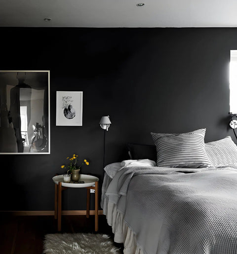 Bedroom with Ultra Slick Black Peel And Stick Wallpaper Self Adhesive Vinyl For Walls, Furniture And Countertops, Waterproof And Removable