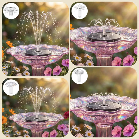 Upgraded 3.7W Glass Solar Panel Bird Bath Fountain Pump With Integrated Bracket And Storage Perfect For Garden Pond Aquarium And Outdoor Use Delivers Strong Sun Powered Water Spray And No Fuss Setup in floral setting