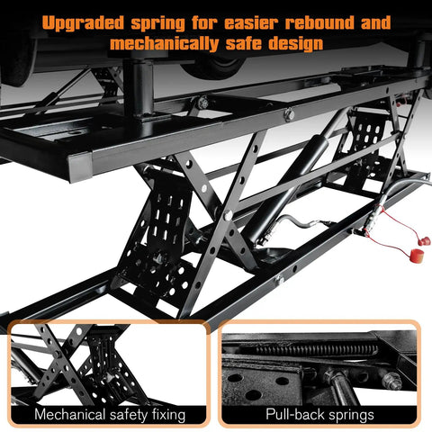 Portable Car Lift 7000 Lbs Heavy Duty Quick Jack With 28 Inch Max Height Locking Levers And Wheels featuring scissor lift design