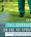 Maplefield blue spray indicator dye being sprayed on lawn from handheld sprayer (side view)