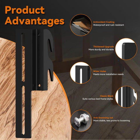 Smooth Swap Bolt To Hook Bed Frame Brackets Universal Headboard Adapter showing sturdy steel bracket with anti-loosening nut for easy installation.