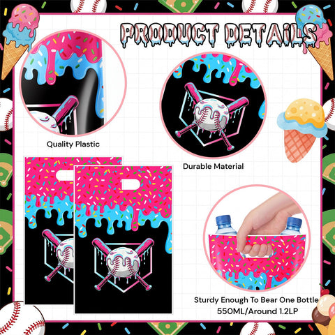 30 Pcs Baseball Snack Bags With Ice Cream Drip Pattern For Birthday Parties, sports tailgates, camping and summer events