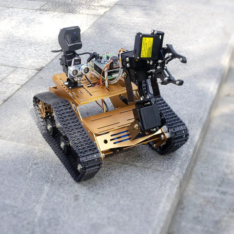 WiFi Robot Kit With Raspberry Pi 5 For Adults And Teens, 4DOF Robotic Arm On Tank Chassis Car, 2DOF HD Camera visible