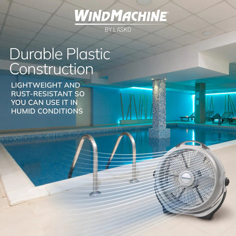 Air Circulator Floor Fan With Three Speeds 20 Inch Model 3300 Gray Pivoting Head by a pool, durable plastic design