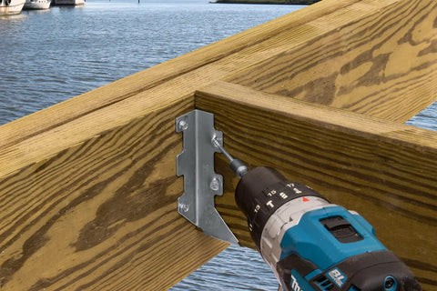 Installing Top Shelf Sd Connector Screws Nine By Two Point Five Inch Stainless Steel Hex Head Fasteners in wooden framing.