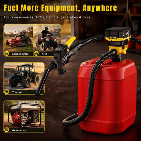 Cordless Fuel Transfer Pump For 20V Max Battery Gas Cans Three Point Seven GPM Fast Flow Portable Pump That Lets You Move Fuel Quickly Without Hand Pumping Fits Wide Mouth Can Openings Over Thirty Six Millimeters Battery Not Included, red gas can