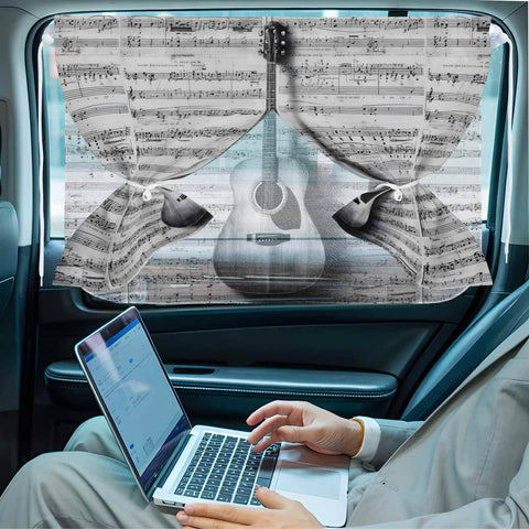 Dope Guitar Car Window Curtains 26X20 Inches Dual Layer Blackout With Mesh Privacy Magnetic Side Window Shade, vintage design