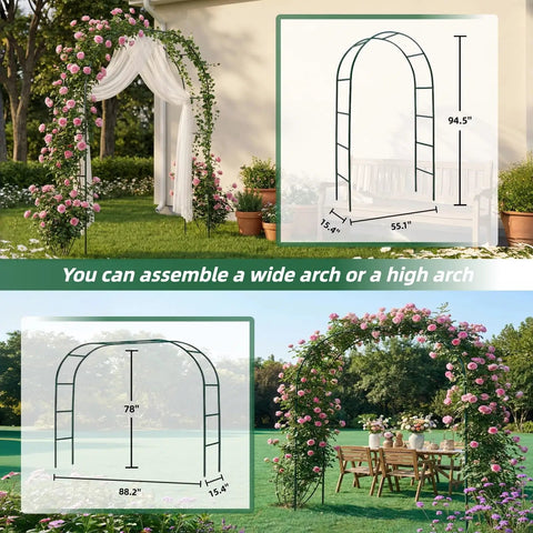 Heavy Duty Garden Arch Trellis With 16mm Thickened Tubing, 7.6ft Metal Garden Arbor For Climbing Plants Roses Outdoor Use
