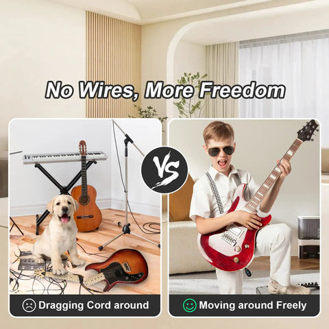 Comparison of cables vs 2.4GHz Wireless Guitar Transmitter And Receiver Set for Electric Guitar, No Latency, Easy Pairing