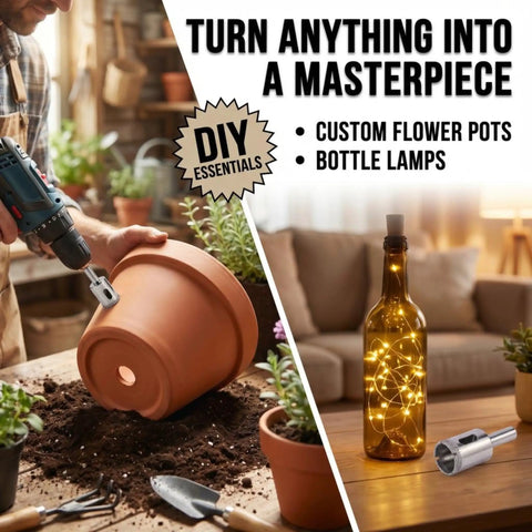 Using Heavy Duty 3 Piece Diamond Hole Saw Set For Porcelain Ceramic Tile And Glass on terracotta pot in a DIY project.