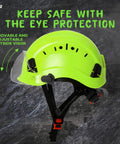 ANSI Z89 1 Approved Hard Hat With Adjustable Visor And Venting Bright Yellow Safety Helmet side view with clear visor