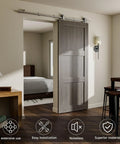 5.5 Foot Stainless Steel Sliding Track Barn Door Hardware Kit for Single Door with Quiet Rollers in modern interior