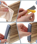 Eight Piece Premium High Density Self Adhesive PTFE Rectangle Furniture Glides application process on wood furniture.