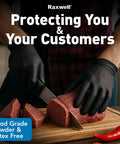 Puncture-Resistant Disposable Nitrile Gloves For Food-Grade Kitchen And Serving Use, Textured And Comfortable, in use during meat cutting.