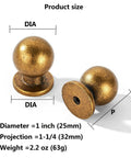 10 Pack 1 Inch Round Solid Vintage Antique Brass Kitchen Cabinet Knobs Ball Knobs for Cabinets with size details