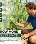 Man using U Shape Garden Trellis For Raised Bed 48 By 48 Inch No Tools Required Setup In A Jiffy Climbing Plant Support for cucumbers