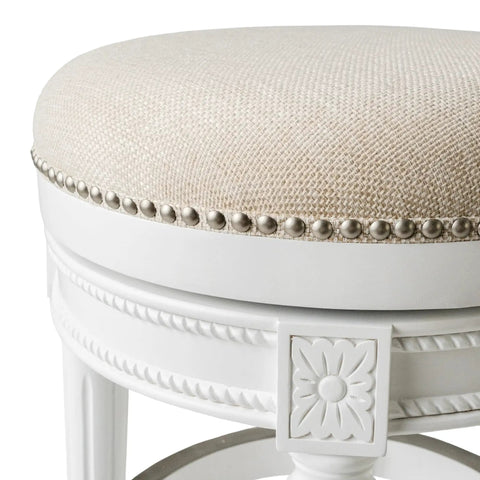 Backless Swivel Bar Stool, 30 Inch High, Nailhead Trim, Alabaster White Finish With Cream Upholstery, 180 Degree Swivel, Solid Wood Kitchen Chair For Modern Kitchens And Casual Hangouts