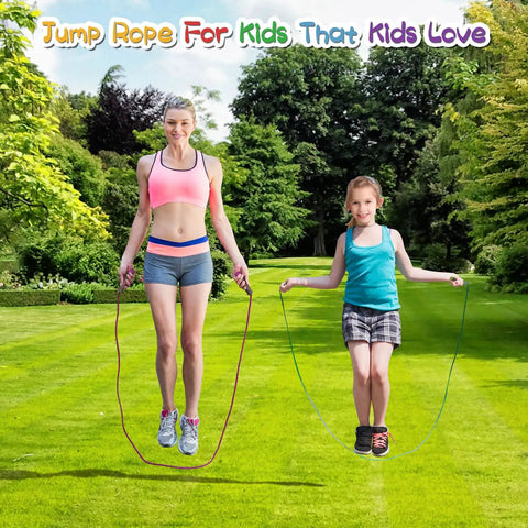 Kids Jump Rope For 8 To 12 Year Olds Safe Non Toxic PVC Rope With No Tangle Easy Grip Durable Lightweight Jump Rope in use