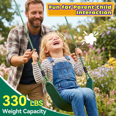 Heavy Duty Kids Swing Seat With 79 Inch Adjustable Rope And 330 Lbs Capacity, Includes 2 Carabiners And 2 Extra Hanging Straps