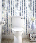 Peel And Stick Navy White Chevron Wallpaper For Walls Removable Vinyl Self Adhesive Mural With Textured Matte Finish in bathroom