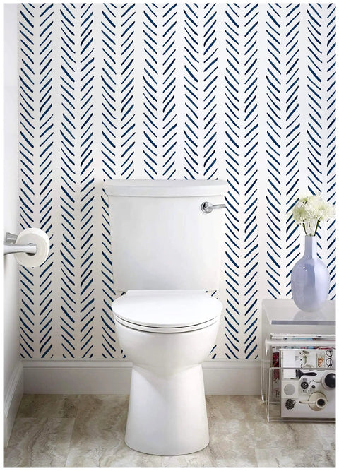Peel And Stick Navy White Chevron Wallpaper For Walls Removable Vinyl Self Adhesive Mural With Textured Matte Finish in bathroom