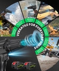 Cordless Leaf Blower Turbo Power 980,000 RPM with two 4.0Ah batteries demonstrating versatility in different tasks