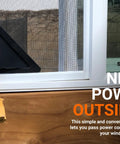 Window Screen Power Portal Pass-Through Attachment Clip-On For Outdoor Power Access shown on screen with cord