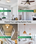 4 images of 3 Way Wireless Light Switch And Receiver Kit With 200ft RF Range Remote Control for lights, fans, and lamps shown in home settings.