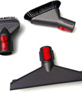 Four attachments from the V8 Cordless Vacuum Tool Kit with Mattress Attachment, Soft Dust Brush, Extension Hose, and Stubborn Dirt Brush.