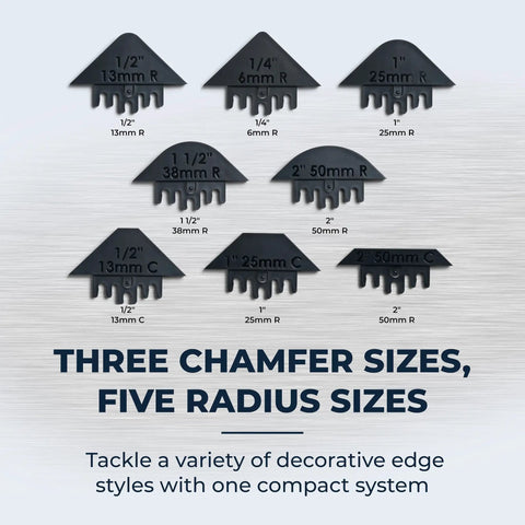 Top Shelf Corner Routing Guide System For Handheld Trim Routers And Workbench Tables Pulling Off Clean Radius Lines And Razor Sharp Chamfers On Every Sawdust Covered Build with three chamfer and five radius sizes.