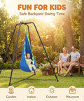 Heavy Duty Swing Frame For Indoor And Outdoor Use With 350 Lbs Capacity in garden with child and parents nearby