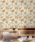 Room with Dope Boho Floral Peel And Stick Wallpaper With Vintage Chomper Flower Design Removable Contact Paper, yellow green wall covering