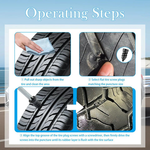 Operating steps for All In One Tire Repair Kit With 100 Pcs Rubber Nails And 3 Plug Sizes for quick puncture fixes on tire
